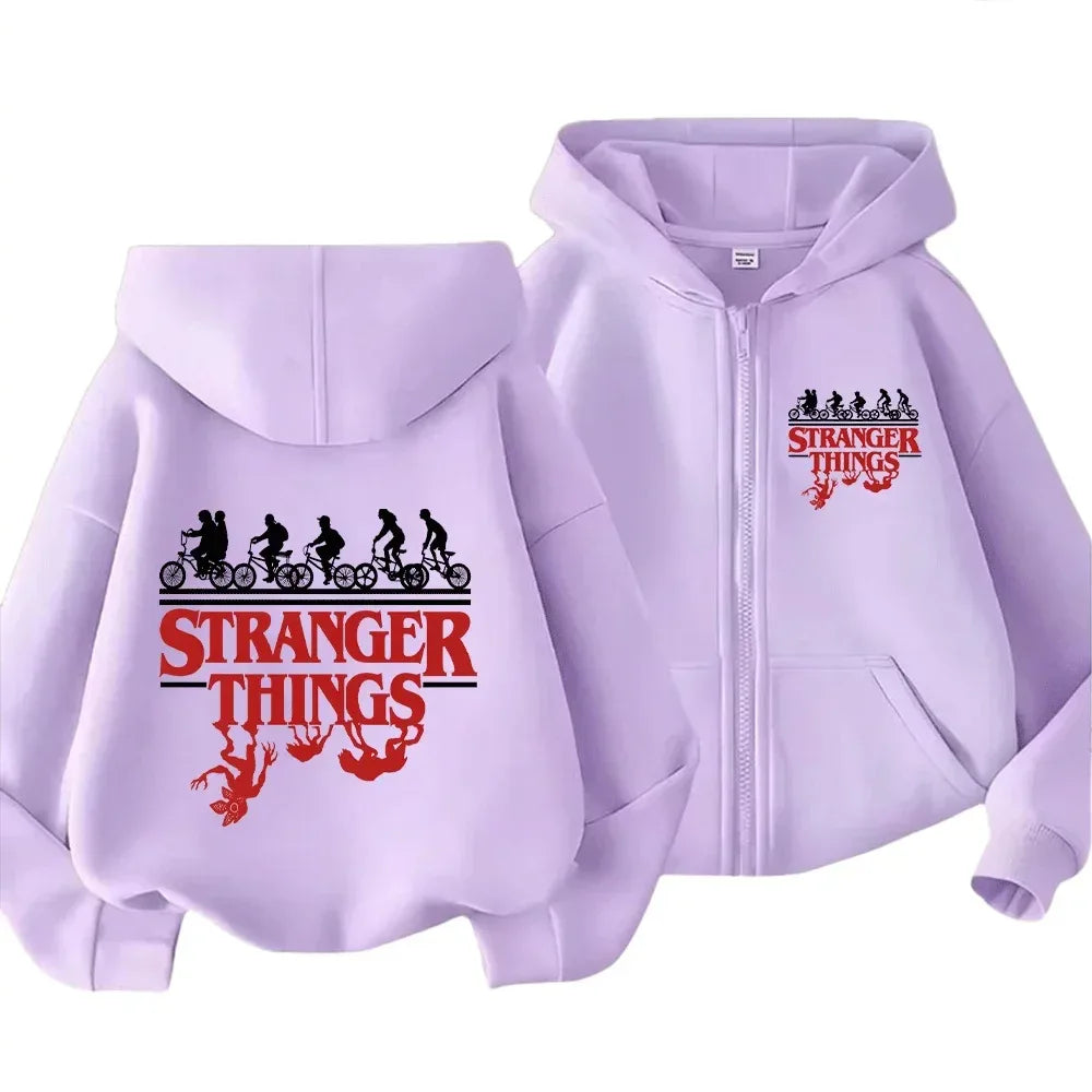 New Fashion Stranger Things Print Parent-Child Zip-Up Hoodie for Family Matching Outings Comfortable and Stylish Sweatshirts for - CasaMontevia