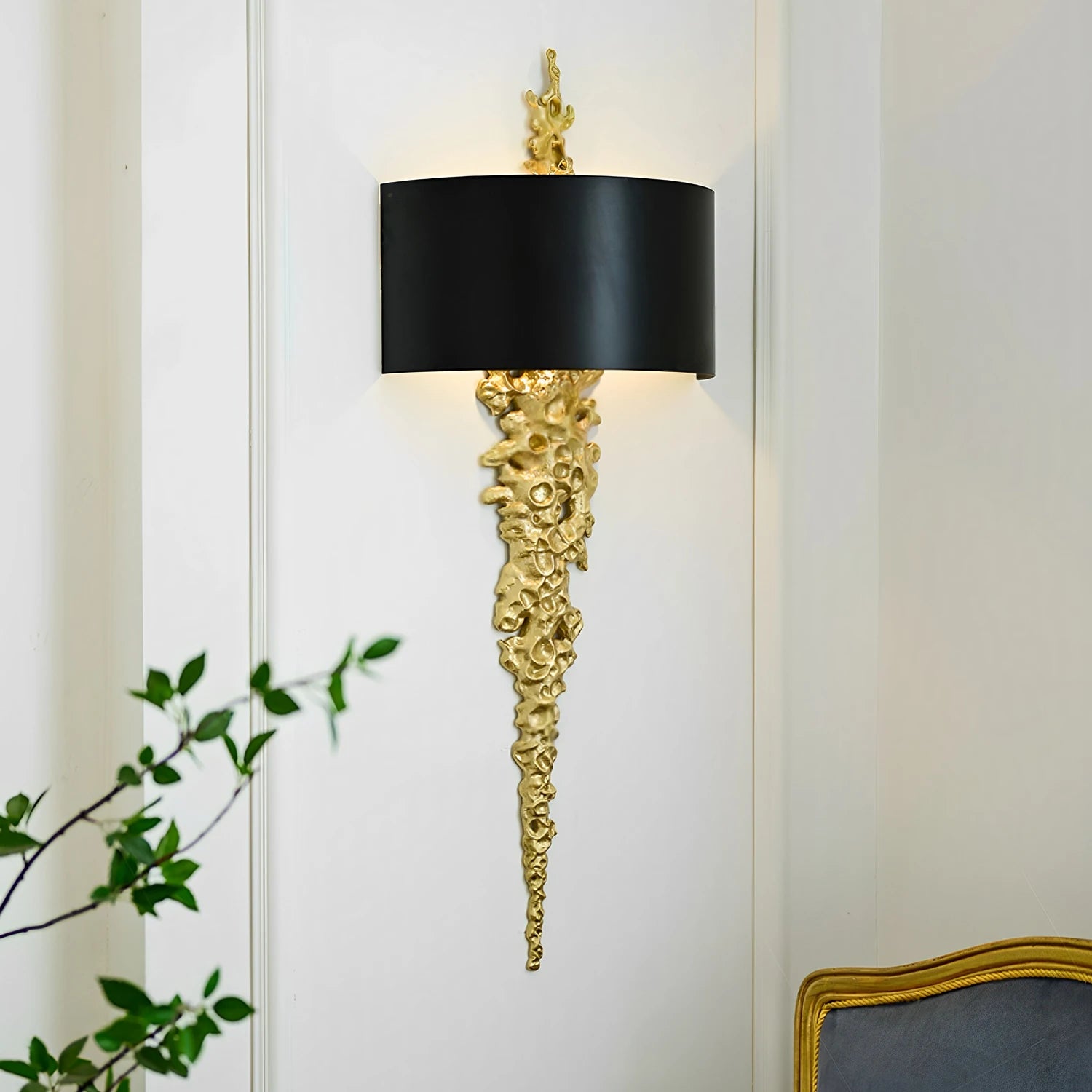 Long Brass Wall Lamp With Mercerized Cloth Cover For Bedroom Living Room Corridor Aisle Postmodern Copper Wall Sconce