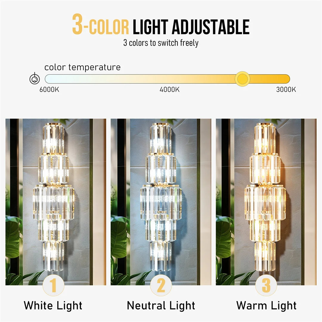 LUVODI Modern Crystal Wall Lamp 3-Layer Wall Crystal Sconce Light E14 Led Corn Lights