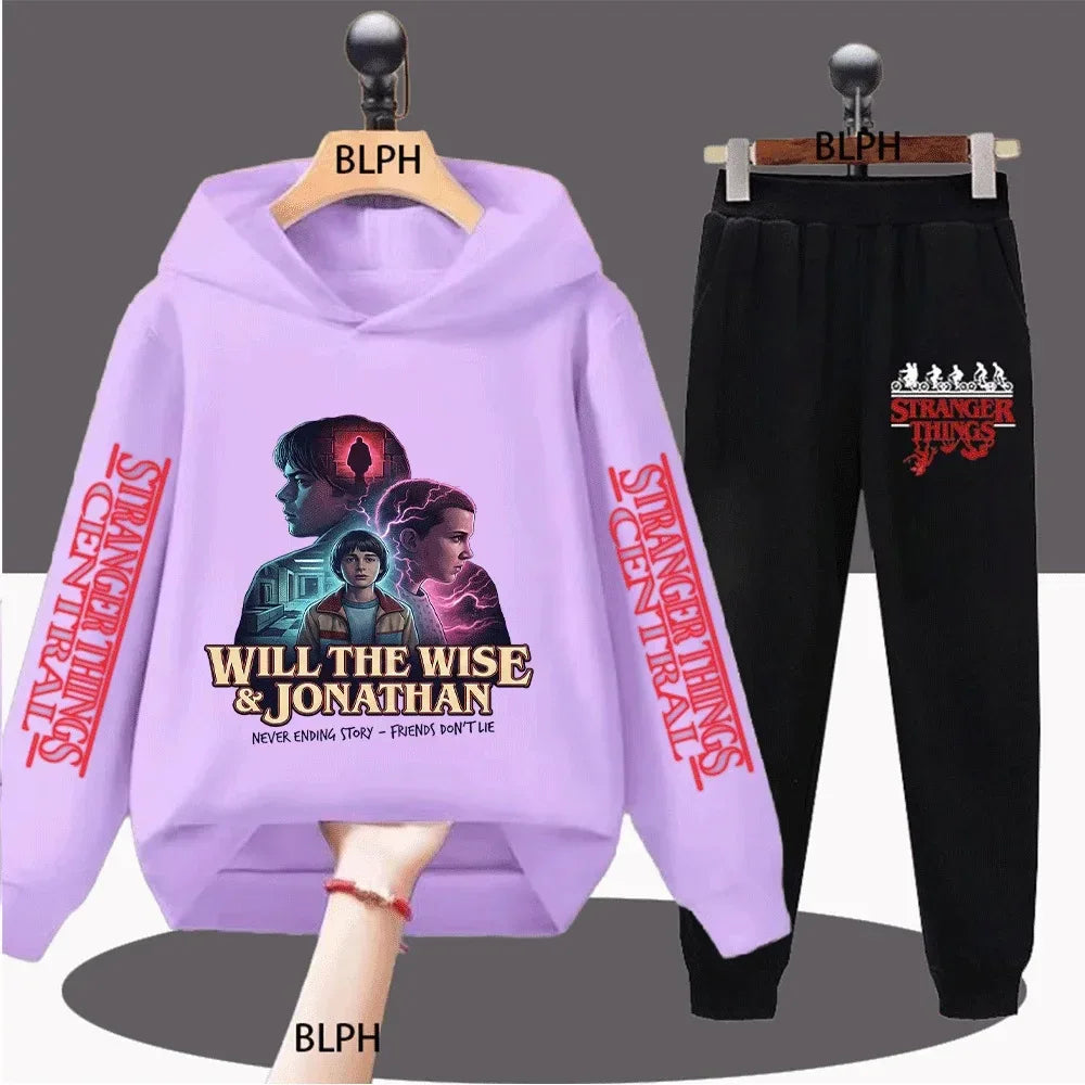 Kids Stranger Things Inspired Will the Wise & Jonathan Print Sweatshirt Set Never Ending Story Friends Don't Lie Casual Pullover - CasaMontevia