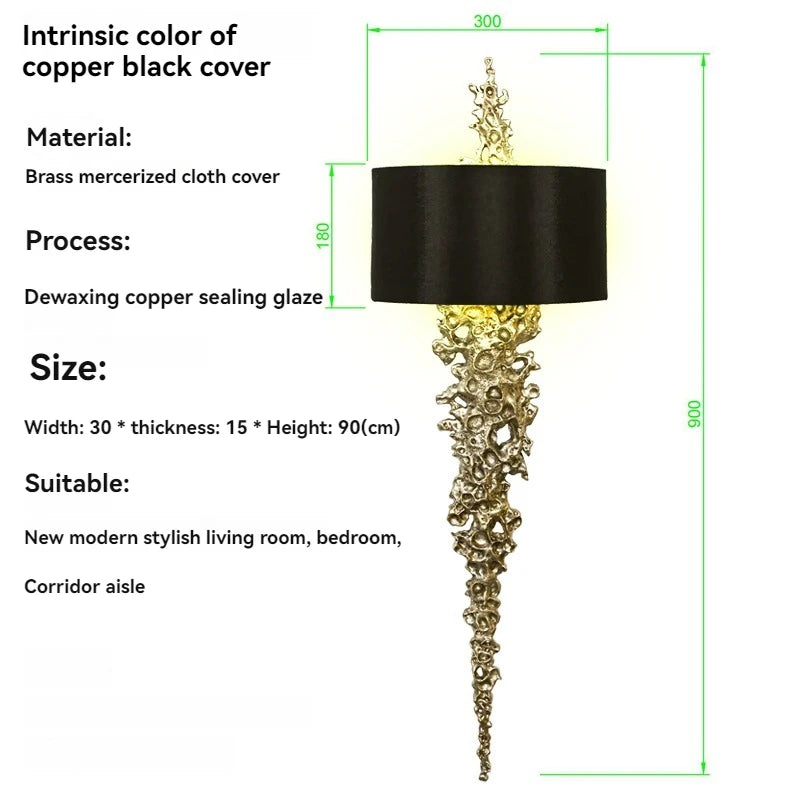 Long Brass Wall Lamp With Mercerized Cloth Cover For Bedroom Living Room Corridor Aisle Postmodern Copper Wall Sconce