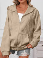 Full Size Textured Quilted Zip-Up Hooded Jacket Plus Size - CasaMontevia