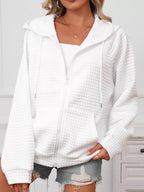 Full Size Textured Quilted Zip-Up Hooded Jacket Plus Size - CasaMontevia