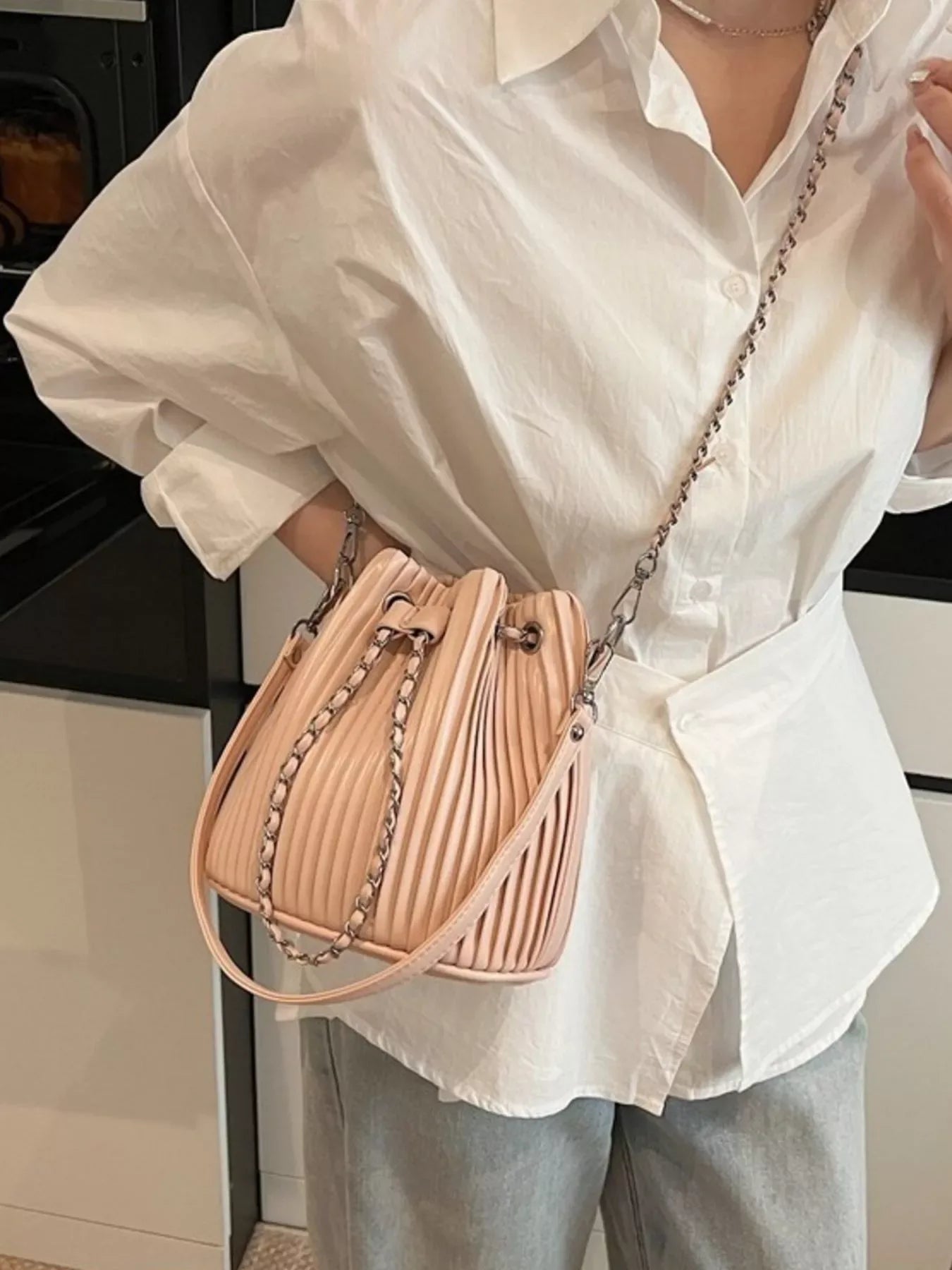 Pleated Bucket Crossbody Bag - CasaMontevia