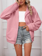 Full Size Textured Quilted Zip-Up Hooded Jacket Plus Size - CasaMontevia