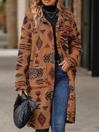 Geometric Button Up Longline Coat - CasaMontevia