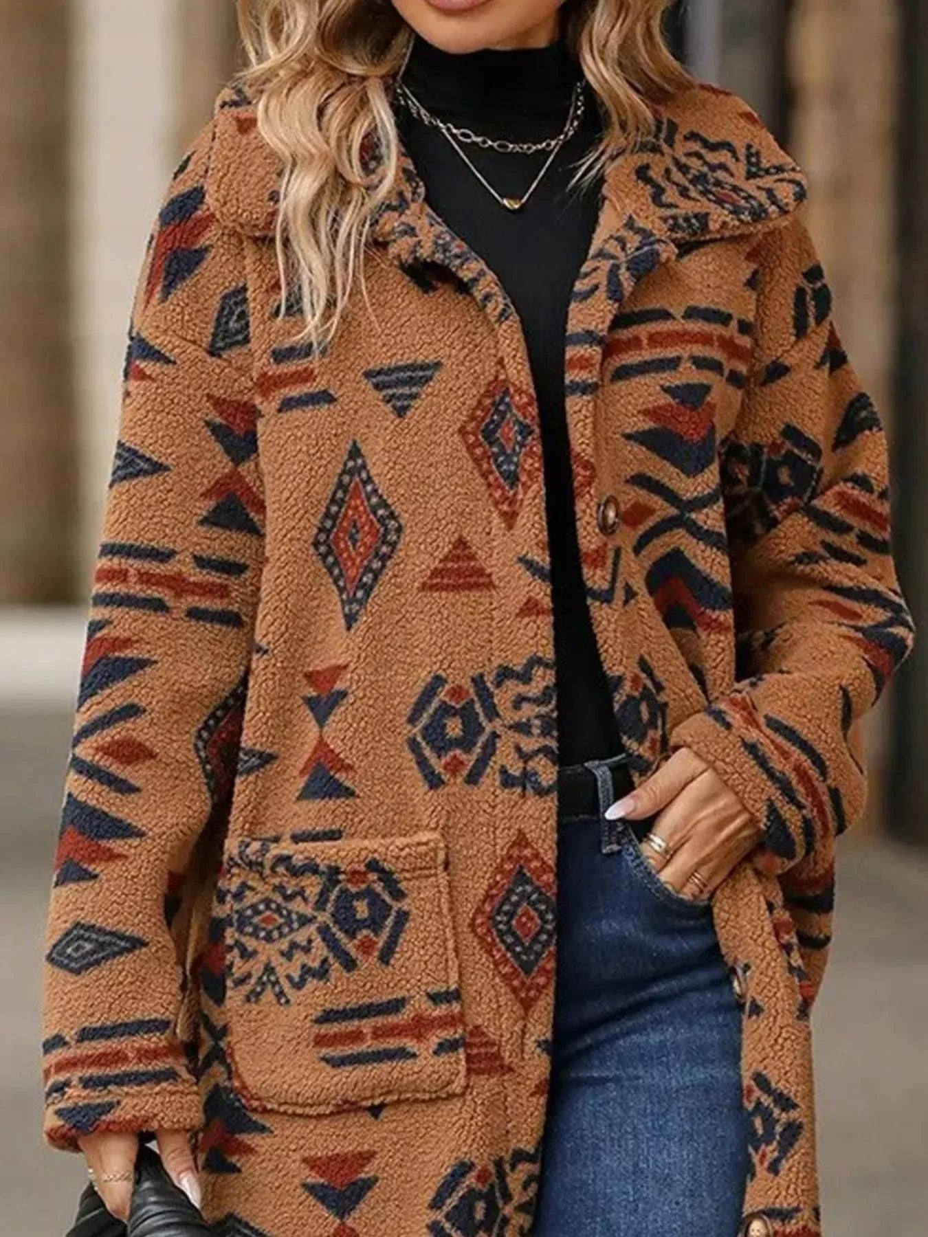 Geometric Button Up Longline Coat - CasaMontevia